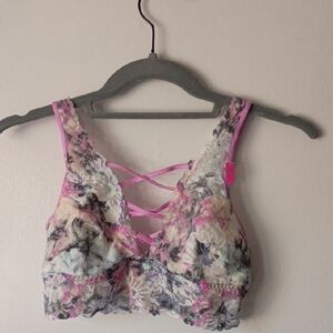 Victoria's Secret Pink Floral Lace Bralette - Pink and Gray Small